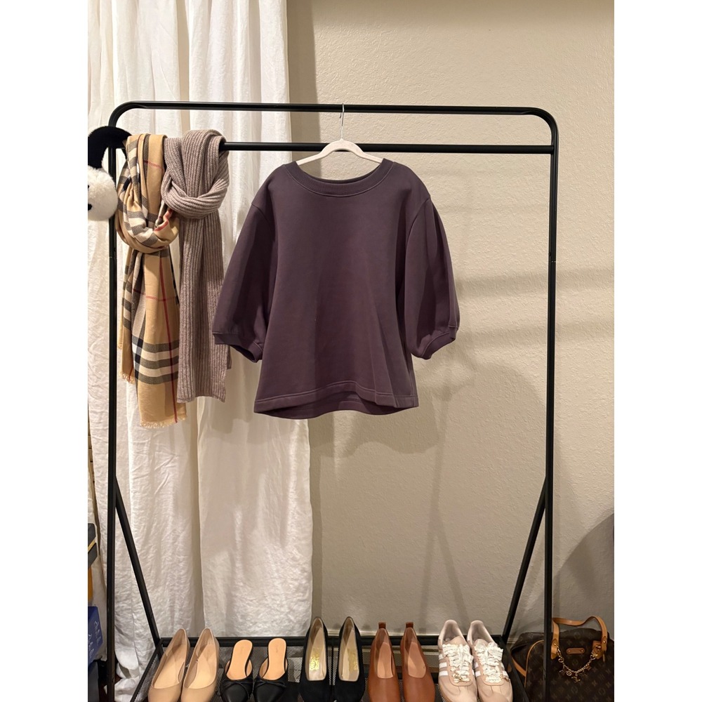 Melrose and Market Womens Purple Puff Sleeve Sweatshirt Crewneck Size S
